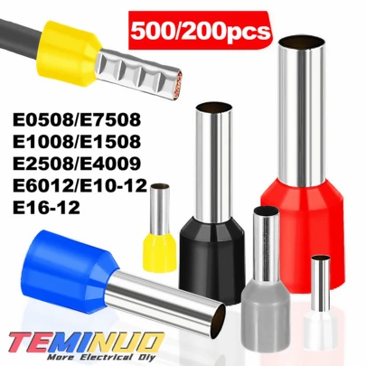 TEMINUO 500/200 đầu nối vòng cách điện các loại, 9 kích cỡ khác nhau 22-6AWG 0,5-16mm², đầu nối uốn cho hệ thống điện, công nghiệp, điều khiển nguồn, đỏ/vàng/xanh dương/đen/trắng/xám