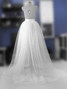 1pc Women's 150cm Double-Layer Tulle Skirt, Black/White/Red, Long Trailing Sheer Tulle Ballet Party Cocktail Skirt With Waist Tie Fall Clothes For Women