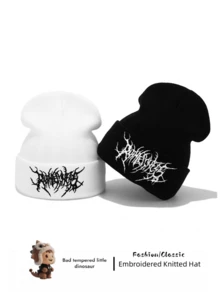 1 件男女通用哥特式刺绣针织帽，时尚街头滑雪帽，温暖多用途寒冷天气帽，宽松版型