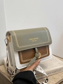 时尚女士手提包，多功能新款斜挎包，休闲风格，撞色设计，小巧方形，宽肩带，适合派对、约会、上学、户外活动等场合，也是一份很棒的礼物。 - 綠色 - 查看 1