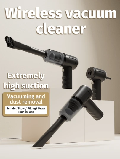 1pc Rechargeable Wireless Car Vacuum Cleaner With Dual Filter, Strong Suction, Portable, Handheld, Mini Dust Blower For Home & Auto
