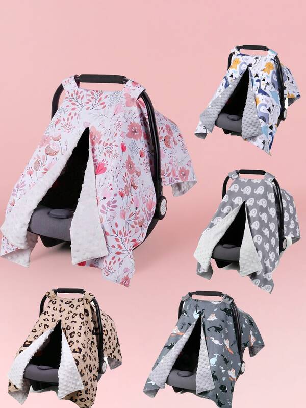 1pc Car Seat Canopy For Babies, Peekaboo Opening Minky Car Seat Cover For Baby Mom Nursing Breastfeeding Covers, Minky Blanket For Infant Toddler