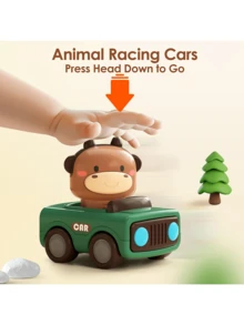 按压式汽车玩具动物赛车，玩具车套装，惯性汽车玩具儿童玩具车，送给男孩和女孩的完美礼物，男孩玩具，玩具车，玩具车，男孩汽车，汽车驾驶活动，婴儿玩具车，返校