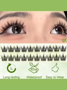 100 buc. Gene false naturale subțiri, clustere de gene tip "ochi de căprioară" 8-12 mm - Gene false naturale subțiri pentru aspect de păpușă, potrivite pentru începători și reutilizabile, perfecte pentru cosplay/anime/petrecere (cadou excelent pentru femei - Crăciun/zi de naștere/Îndrăgostiți)