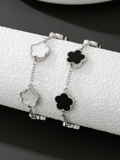 1/2 st minimalistiskt moderiktigt klassiskt svartvitt klöverkedjearmband, födelsedagspresent