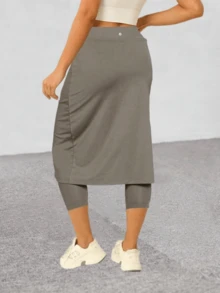 Womens Tennis Skirt With Capris Leggings Golf Knee Length Skorts Athletic Long Skirts For Women With Pockets - 灰色 - 查看 2