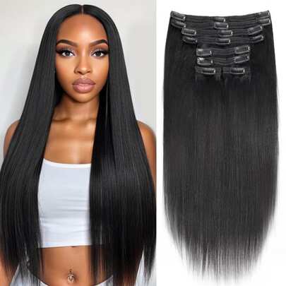 Eulisi Clip In Hair Extensions Real Human Hair, Remy Human Hair Clip In Extensions For Women, Invisible Natural Straight Seamless Clip Ins Hair Extensions 8pcs Double Weft #1B, Kinky Straight,