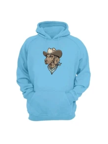 Cowboy Style Dog Print Flannel Sweatshirt Top Immediate Shipping - Celeste - Ver 1