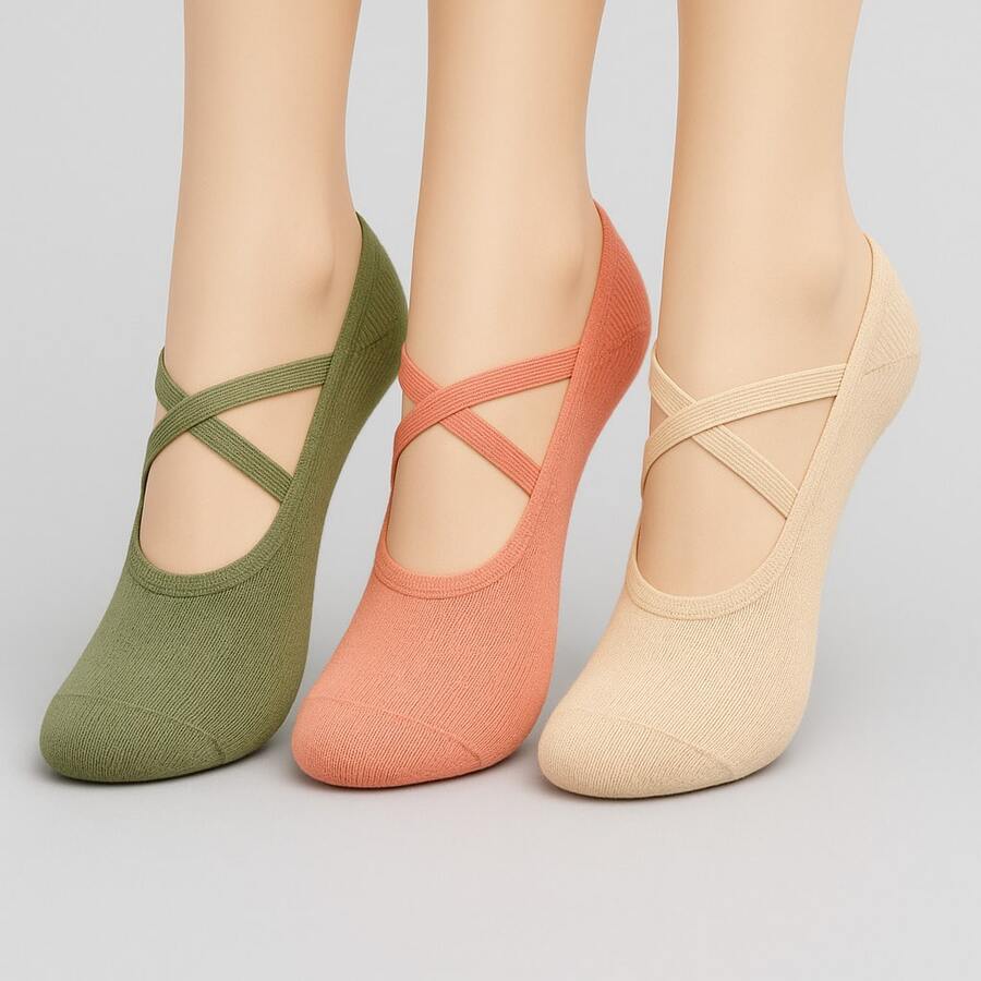 Kit 3 Pairs Of Adult Non-Slip Pilates Yoga Fitness Women's Activities Slipper Socks - 彩色 - 查看 1