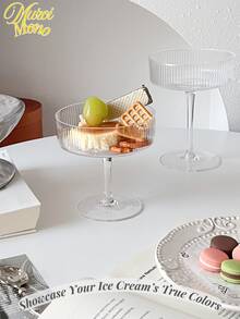 <每一勺都晶莹剔透>，1 件条纹高脚玻璃甜点杯冰淇淋杯，透明玻璃，条纹，高脚，适合甜点和饮料，180/225 毫升 - 無色 - 查看 3