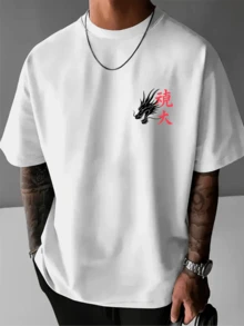 Camiseta Oversized Streetwear Masculina Ronin Dragão Espirito Japonês Camisa 100% Algodão Fio 30.1 - Branco - Visão 3