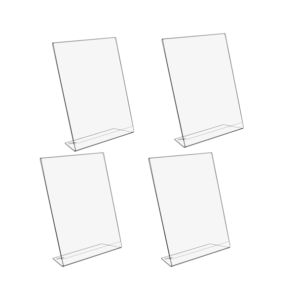 4pcs Acrylic Sign Holder, Transparent Menu Display Stand, Plastic Paper Rack, Tilted Photo Frame, Suitable For Signs, Brochures, Flyers, Menu Papers, Poster Display On Office Desk