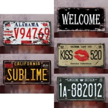 1件复古汽车牌照，铁艺彩绘墙饰，创意网吧宿舍酒吧墙面艺术，金属锡板，户外花园装饰，尺寸：30厘米*15厘米/11.81英寸*5.90英寸，适用于Exit音乐节、摇滚音乐节、2024巴黎夏季、圣诞礼物