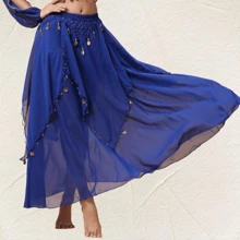 Belly Dance Costume Skirt, Belly Dance Undergarment, Stage Performance Skirt, Belly Dance Practice Grand Skirt - Sapphire - 查看 3
