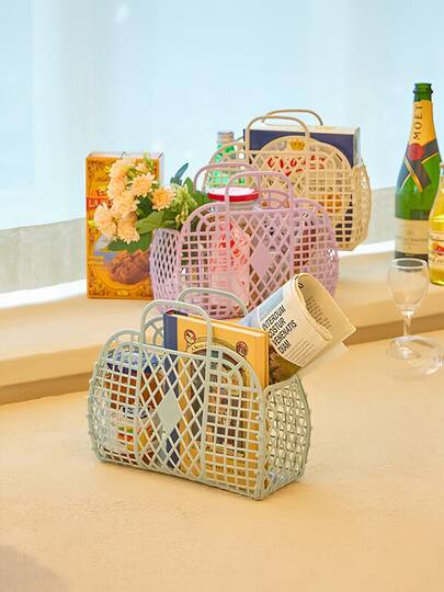 Joivida Foldable Mesh Laundry Basket With Handles - Lightweight Portable Hamper Bag For Bathroom, Dorm Room, Jelly Plastic Storage Organizer