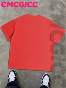 EMCGICC Y2k,Men's Summer Short Sleeved Pure Cotton Comfortable And Breathable Casual Outdoor Street Round Neck T-Shirt, A High-Quality Fashion Brand, A Surprise Gift For Family And Friends. - 紅色 - 查看 3