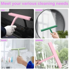 1pc Silicone Squeegee With Hook , Handheld Shower Squeegee, Glass Wiper, Shower Door Squeegee For Window Cleaning Tool, Shower Water Removal Scraper For Shower Door, Window, Bathroom, Mirrors And Car Glass, Multi-Functional Wiper, Cleaning Supplies - Pink - View 5
