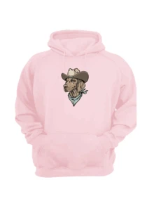Cowboy Style Dog Print Flannel Sweatshirt Top Immediate Shipping - Pink - View 1