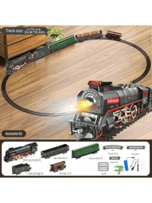 Luksusowy zestaw pociągów elektrycznych dla dzieci ze światłami i dźwiękami – zabytkowy parowóz i długie tory, edukacyjna zabawka na prezent dla chłopców