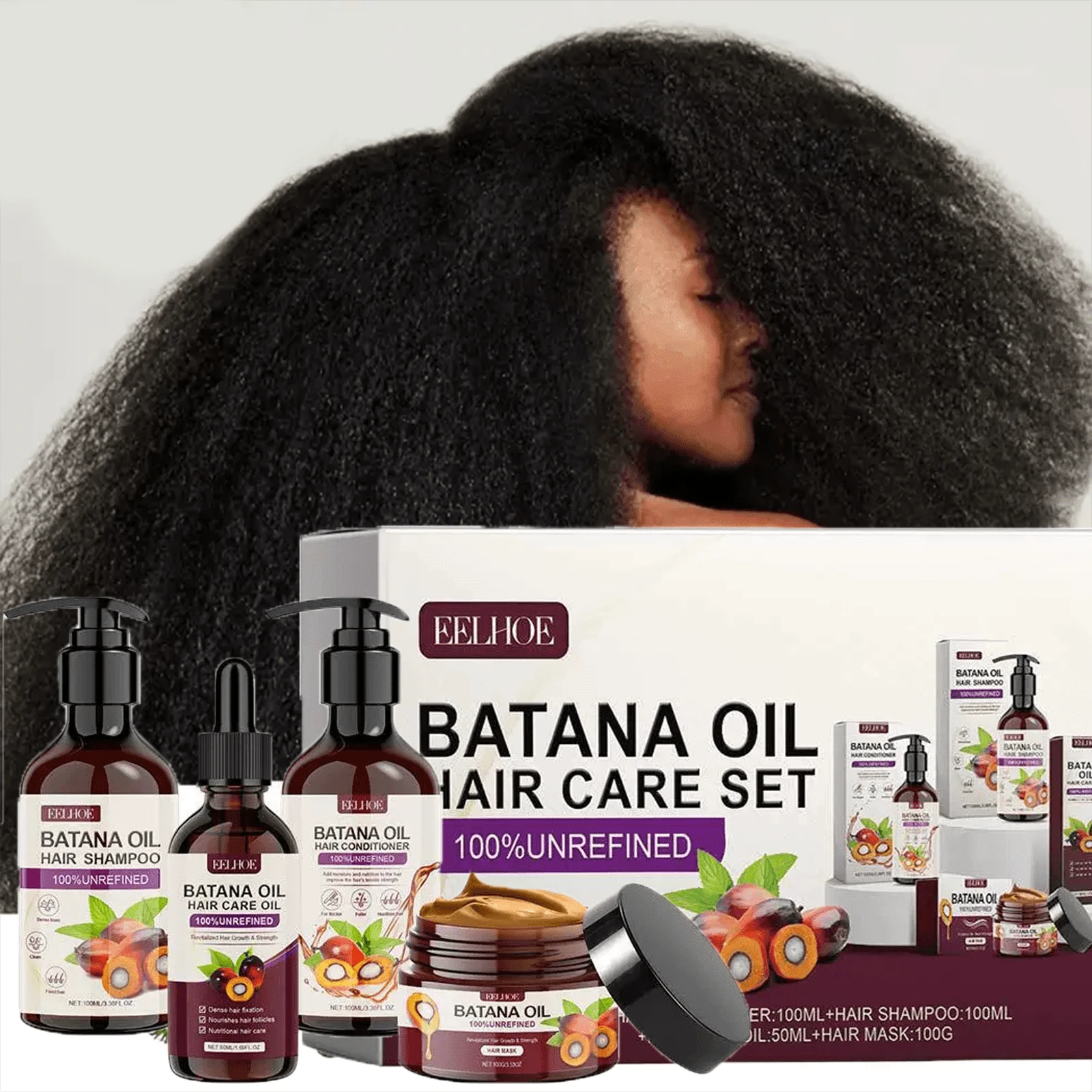 Batana Oil Hair Care Set,Long-Lasting Moisturizing,Reduce Split Ends,Strengthens Hair Roots And Improves Hair Quality, Gently Softens Hair, Nourishes Luster, Repairs And Massages The Scalp,Valentine'S Day Beauty Gift, For Men And Women,Batana Oil Conditioner & Batana Oil Shampoo & Batana Oil Hair Mask & Batana Oil Hair Care Oil - 彩色 - 查看 1