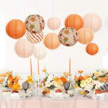 12 Peças Lanternas de Papel Laranja Penduráveis, Decorações de Festa, Lanternas de Papel para Festa de Aniversário, Casamento