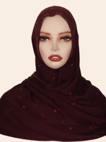 1pc Women's Elastic Cotton Soft Striped Hijab Fabric Long Scarf, Middle Eastern High-End Rhinestone Crafted Star & Floral Design, High Fashion Headscarf, Daily & Outdoor Shawl