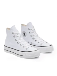 Converse 厚底高帮帆布运动鞋 双层鞋底 系带 标志性星星脚踝贴片 560846C - 白色 - 查看 2