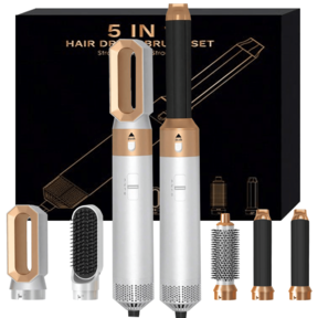 5-in-1 Heißluft-Styler & Haartrockner - Abnehmbarer Ionen-Bürstenaufsatz | Volumengebende Stylingfunktion, Lockenstab und Glätteisen | Perfektes Geschenk zum Muttertag, Halloween und Weihnachten (Platin/Grau-Rot)