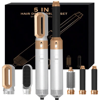 5-In-1 Hot Air Styler & Hair Dryer - Detachable Ionic Brush | Volumizing Styling, Curling Iron And Straightener | Perfect Gift For Mother's Day, Halloween And Christmas (Platinum/Gray-Red)