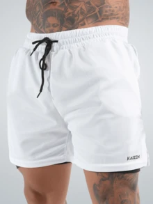 Kit 2 Men's Bermuda Shorts 2 In 1 With UV 20 Protection Sport Revolution White And Blue Training Shorts - 彩色 - 查看 4