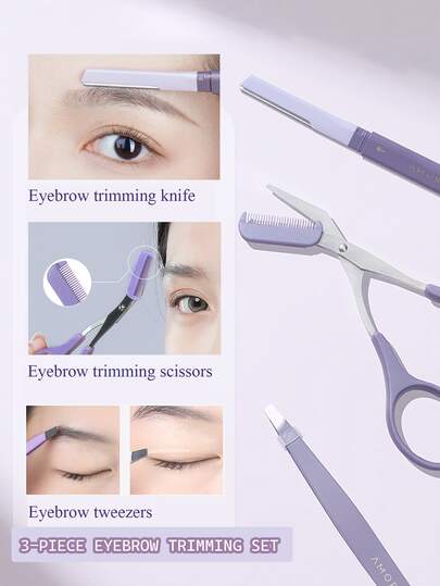 Amortals 3pcs Eyebrow Grooming Kit - Eyebrow Razor, Tweezers, Eyebrow Brush, Violet Color, Suitable For Beginners, Beauticians, Makeup Artists, Gifts For Dates, Weddings, Christmas, Halloween, Thanksgiving, Graduation, Birthdays, Holidays, Y2K, Glamour, Cosmetics, Beauty Parties, Beach, Camping, School, Celebrations, Decorations, Rose Girl Cosplay, High-End Makeup, Atmosphere,Makeup,Cheap,Room Decor,Vanity,Travel,Bedroom,Makeup Accessories,Tweezers,Cheap,Stocking Stuffers,Makeup,Makeup Tools,Cheap Stuff,Gifts,Gifts For Women,Christmas Gifts