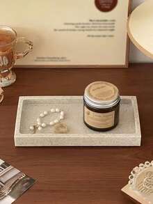 1pc Marble Texture Tray, Resin Vanity Organizer Dish, Desk Cosmetic Storage Plate For Women Storage Organizer Travel Essentials Back To School Dormitory Storage Fall Decor - Beige - View 2