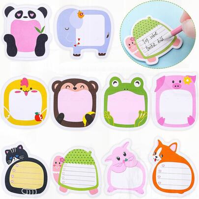 Zonon 30 Count Cute Sticky Notes Pads - 10 Styles, 3x3 Inches Or 3x5 Inches - Self Adhesive Animal Memo Notes - Sticky Notes For Office, Kids, Students & Roommates