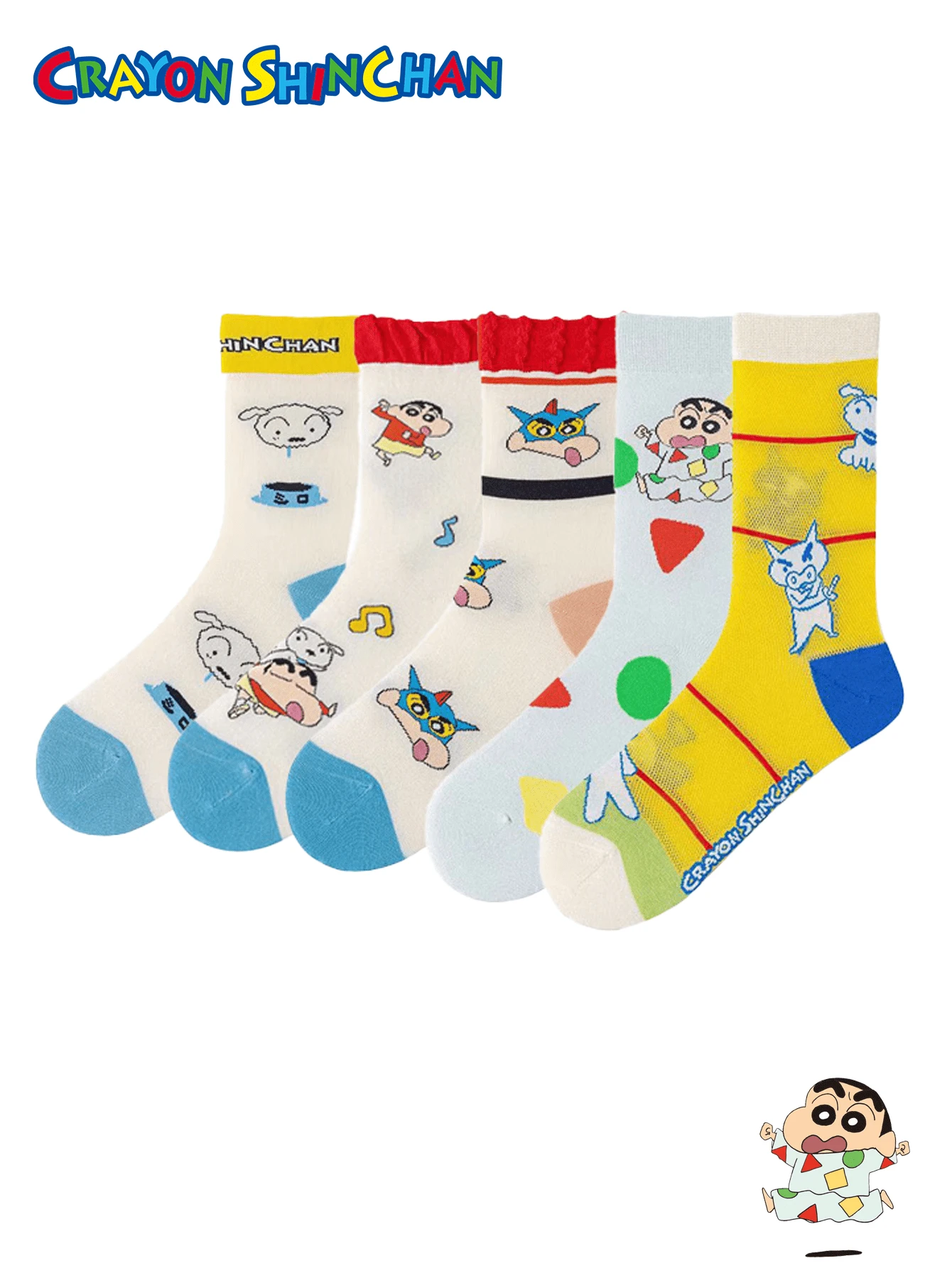 CRAYON SHINCHAN 3 أزواج من الجوارب ذات نمط الرسوم المتحركة الكرتونية لشين تشان، مناسبة للأزياء اليومية للنساء وكهدايا لحفلات المناسبات