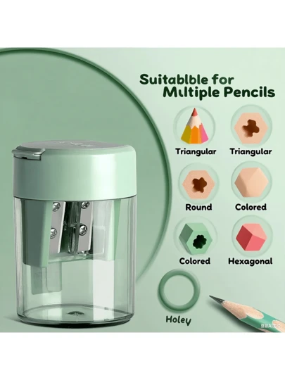 1pc Morning Glory Dual Hole Pencil Sharpener, Easy Flip Pencil Sharpener, Portable Student Pencil Sharpener, Wooden Pencil Sharpener APS912D4, Compact And Portable, Suitable For Students And Office Users, Back To School Supplies