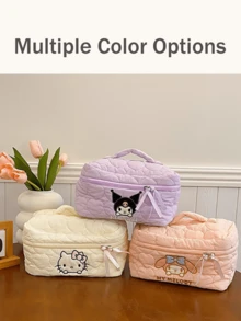 Cloud Velvet Cosmetic Bag, Large Capacity, Multi-Color Options (), Cute Cartoon Patterns, Double Zipper Closure, High-Quality Durable Fabric, Textured Feel, Neat Stitching, Ideal for Travel, Daily Use, Perfect Gift for Herpizer, G - 白色 - 查看 7