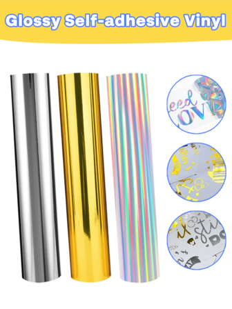 1 卷亮金色、银色、彩色永久性乙烯基卷，带 PET 背衬，12 英寸 * 35.4 英寸，自粘，适用于所有切割机、DIY 剪贴簿、咖啡杯、汽车贴花、家居装饰贴纸、防水乙烯基