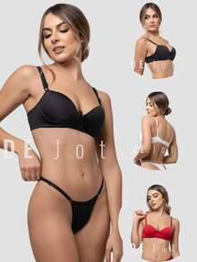 Kit 4 Sutiã Básico Bojo Lingerie Soutien Alça Fina Microfibra Conforto Liso - Multicolorido - Visão 2