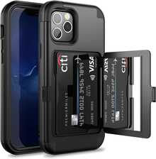 Wallet Case With Credit Card Holder & Hidden Mirror, Three Layer Shockproof Heavy Duty Protection Protective Cover For IPone 15Promax/14Promax/13/14/11 - 黑色 - 查看 1