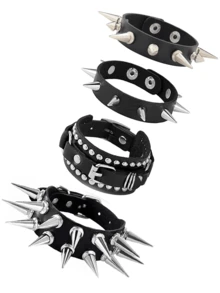 Yanxyad Punk Spiked Studded Bracelets For Men, Punk Studded Bracelet Set, Black Leather Rivet Punk Bracelet Cuff Wrap Bangle Snap Button Wristband & Gifts Women Men Bracelet Sets