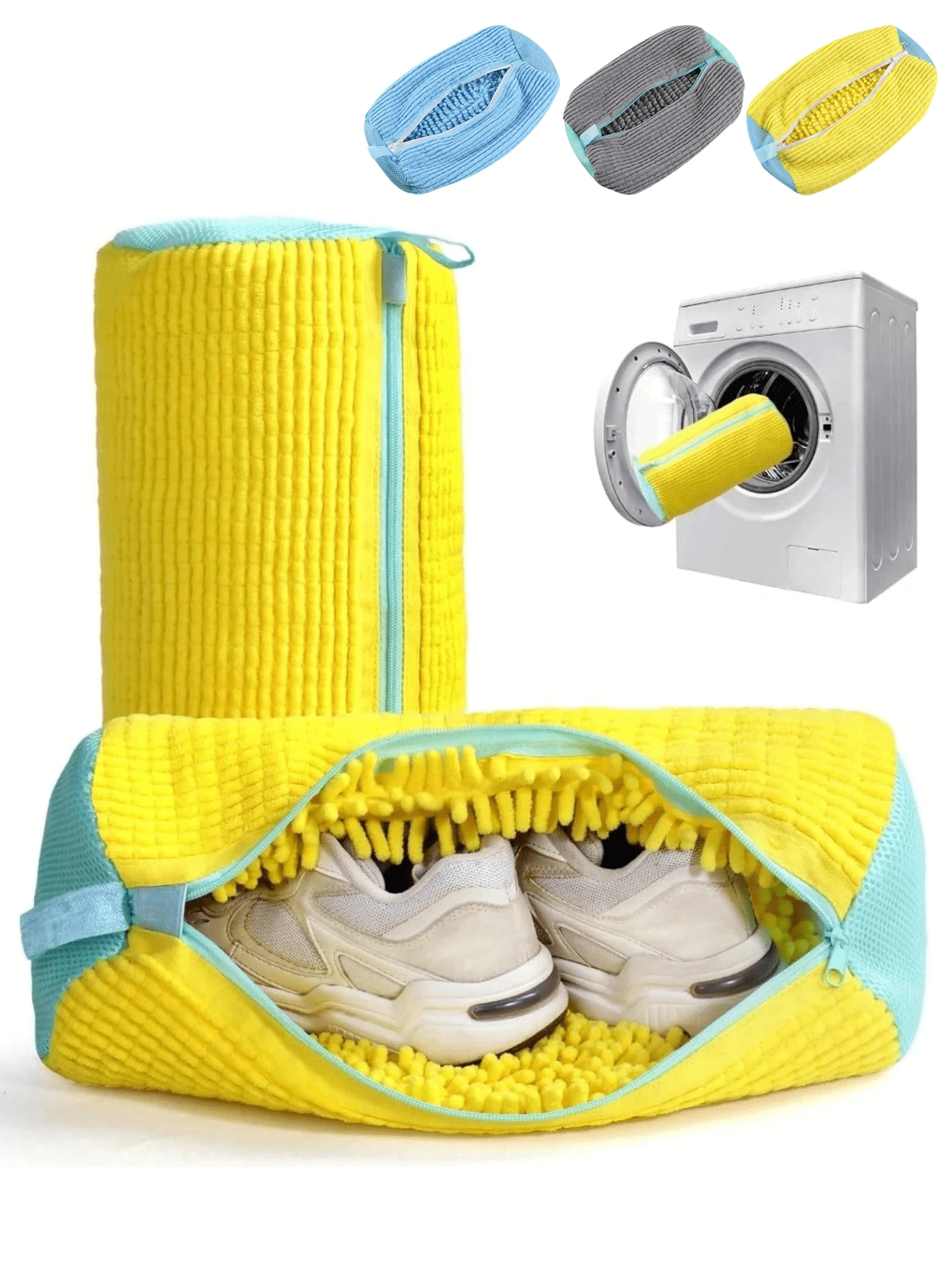1pc 360° Shoe Washing Machine Bag,Nylon Shoe Washing Machine Bag For All Shoe Types - Anti-Deformation,Reusable With Durable Zipper, 360° Deep Cleaning,Machine Washable, Air-Drying, Protective Laundry Bag With Rich Fleece Inside, Perfect For Sneakers And Casual Shoes - Multicolor - View 1