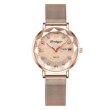 POEDAGAR 1 件礼物女士手表全不锈钢玫瑰金表带英文日历表盘夜光指针优雅设计防水女士石英手表防水 L 玫瑰金母亲妻子婚礼纪念品爱情生日毕业表白配件返校必备品