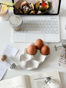 <Smart Space, Stable Eggs>，1 件手工制作的 6 格陶瓷鸡蛋托盘/坚果托盘，奢华风格食物和鸡蛋储存盒，适用于厨房、餐桌、茶几装饰、珠宝收纳、复活节当天，鸡蛋储存托盘 - 彩色 - 查看 8