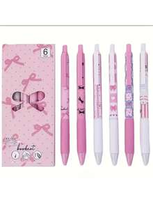 6 支装，粉色蝴蝶结速干凝胶笔，0.5 毫米细笔尖，书写流畅，适用于办公室和教室用品，青少年成人家庭办公室家庭教育课堂写作写作专用通用书写笔期末考试凝胶笔圆珠笔套装，节日文具礼品，教室用品，情人节儿童礼物，圆珠笔，钢笔，文具，蝴蝶结，返校