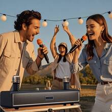 Altavoz de karaoke Bluetooth multifuncional portátil con micrófono inalámbrico, altavoces estéreo duales de 20 W, batería de 3000 mAh, USB/TF/AUX y radio FM, perfecto para fiestas y reuniones. - Negro - Ver 7