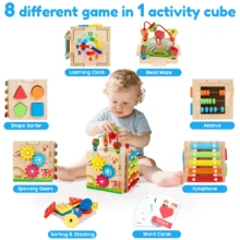 Bonus Sorting & Stacking Board | 8-In-1 Wooden Baby Activity Cube - Xylophone, Shape Sorter, Abacus| 1st Birthday Gift Toys For One 1 2 3 Year Old Boy Girl | Montessori Educational Learning Toddler Toy - 彩色 - 查看 2