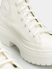 Converse 皮革运动鞋 Chuck Taylor All Star 凸纹高跟鞋经典帆布运动鞋时尚帆布鞋校园简约女士高帮鞋 A10370C - 白鷺鷥/白鷺鷥/白鷺 - 查看 5