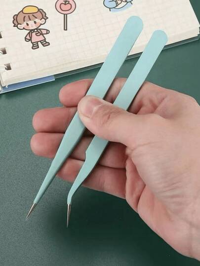 2pcs Stainless Steel Curved Colored Tweezers For Nail Art Sticker Rhinestones Picking Tool Makeup Eyelash DIY Tweezer Tool, Colorful Tweezers, Guka Tweezers, Craft Tweezers, Hand Craft Tweezers, Succulent Clip, Nail Art Tool