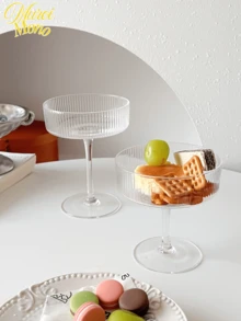 <每一勺都晶莹剔透>，1 件条纹高脚玻璃甜点杯冰淇淋杯，透明玻璃，条纹，高脚，适合甜点和饮料，180/225 毫升 - 無色 - 查看 10
