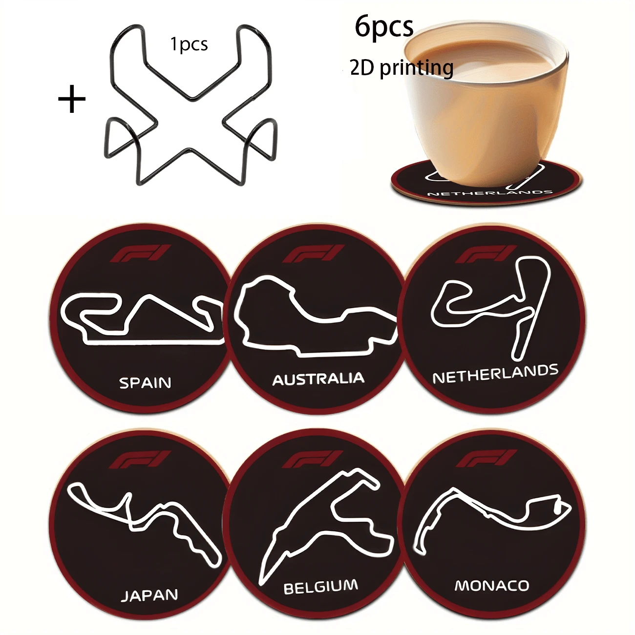 6/2/1 pieza Soporte de hierro para posavasos de cerámica Juego de organizador de almacenamiento de posavasos de 4/6 piezas - Adecuado para decoración y colección del hogar